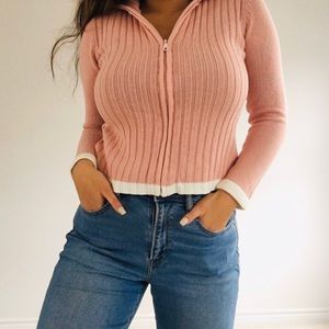 LIGHT PINK RIBBED LEVI ZIP UP 🔥